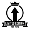 Black logo with an arrow, crown, and 'Limited Edition Est. 2026' text on a white background