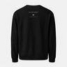 Black sweatshirt with white text on the back against a light gray background