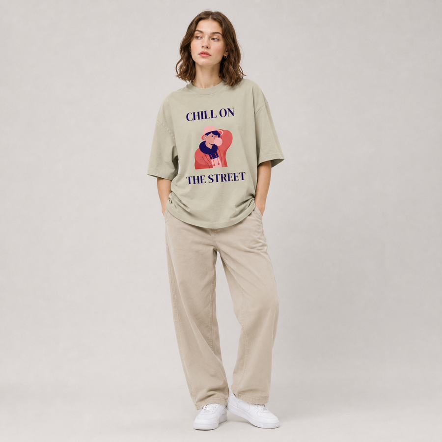 T-shirt Oversized sbiadita Celovisual x AS Colour | Design Chill on the Street