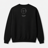 Black sweatshirt with a design and text on the back against a white background