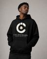 Person wearing a black hoodie with 'CELIOVISUAL' logo on a gray background