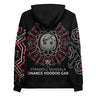 Black hoodie with mandala design and text on the back
