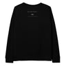 Black sweatshirt with a brand logo on the back against a white background