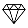 Black line drawing of a diamond on a white background