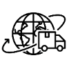 Logo with a globe and truck, symbolizing global shipping or logistics.