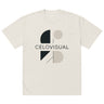 Beige t-shirt with geometric design and 'CELIOVISUAL' text on a white background