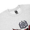 Gray sweatshirt with a graphic design on the chest, featuring a compass and other elements.