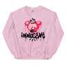 Pink sweatshirt with a graphic design and the word 'INNOCENT' on a white background