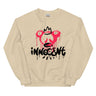 Beige sweatshirt with a graphic design and the word 'INNOCENT' on a white background