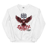White sweatshirt with red eagle design and 'Guilty Code' text on a white background