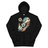 Maroon hoodie with graphic design on a white background
