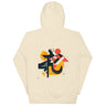 Beige hoodie with abstract design on a white background