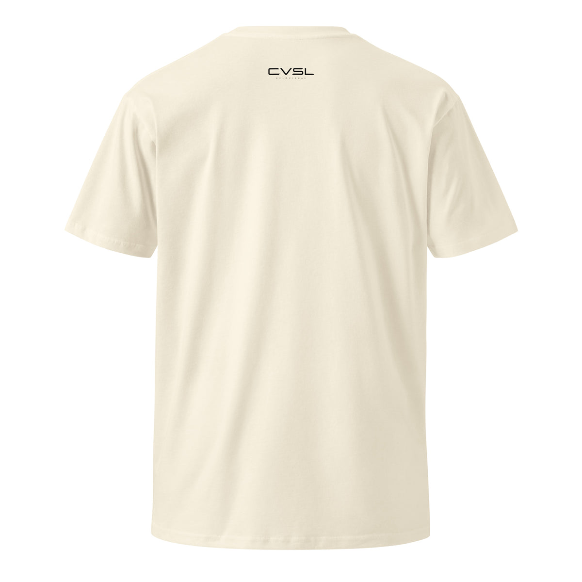 White t-shirt with brand logos on sleeves against a white background