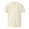 White t-shirt with brand logos on sleeves against a white background