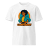 White t-shirt with a graphic of a woman and 'I AM CONFIDENT' text on a white background