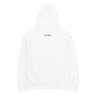 White hoodie with 'CVSL' logo on a white background