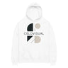 White hoodie with geometric logo and 'CELVISUAL' text on a white background